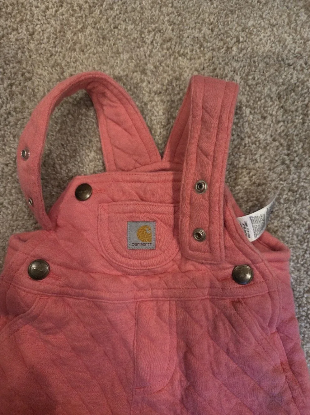 Carhartt Baby Girl 3-Piece Quilted Overalls Bodysuit & Bib Set 6M